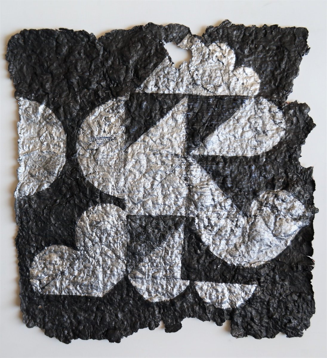 Geometric Abstract Painting By Anna Jannack, 12 X 12, Siderial Black Vi, Original Artwork