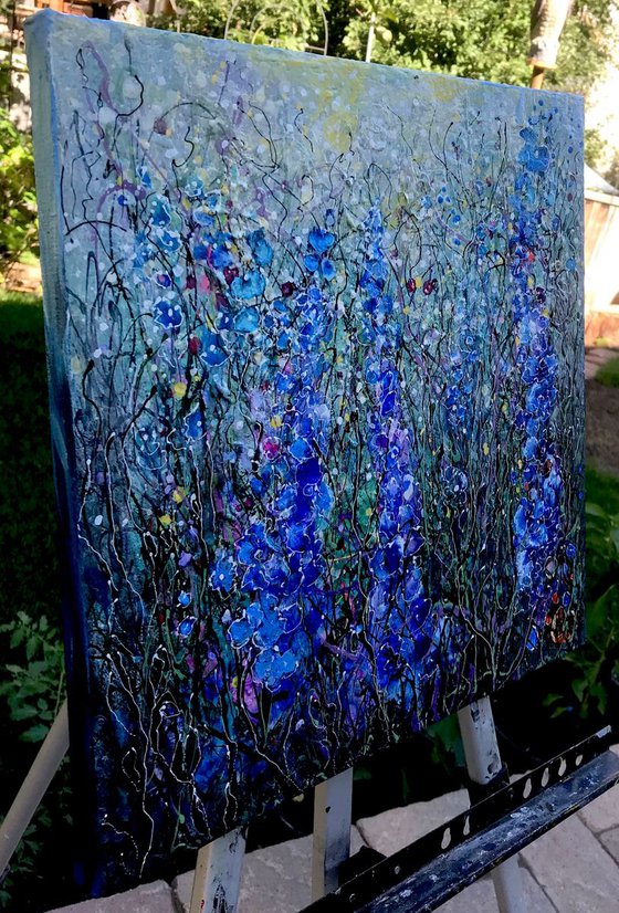 Delphiniums - Original Painting   by Olena Art