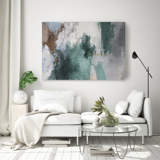 "Greenland" Abstract green blue gray art
