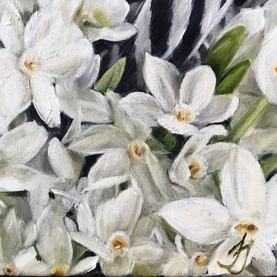 Oil painting with flowers "Daffodils" 30*30 cm