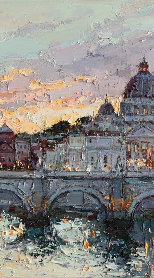 St. Angelo Bridge at Sunset, Rome by Anastasiia Valiulina