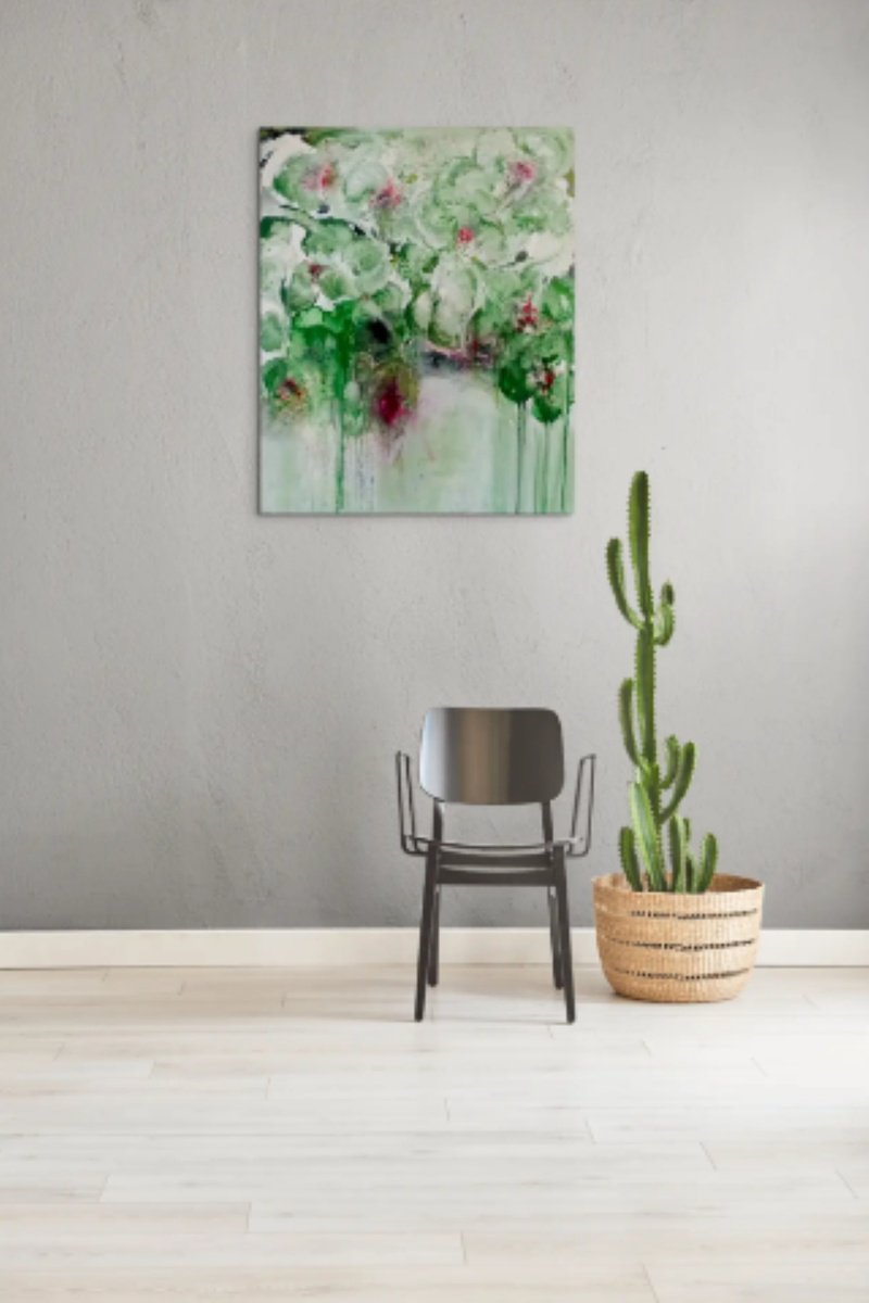 Abstract Botanical Acrylic Painting By Christa Haack, 31 X 39, In The Frenzy Of Flowers 6, Original Artwork