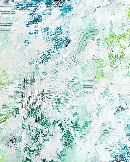 Beyond the sea no. 2523 green & white abstract by Anita Kaufmann