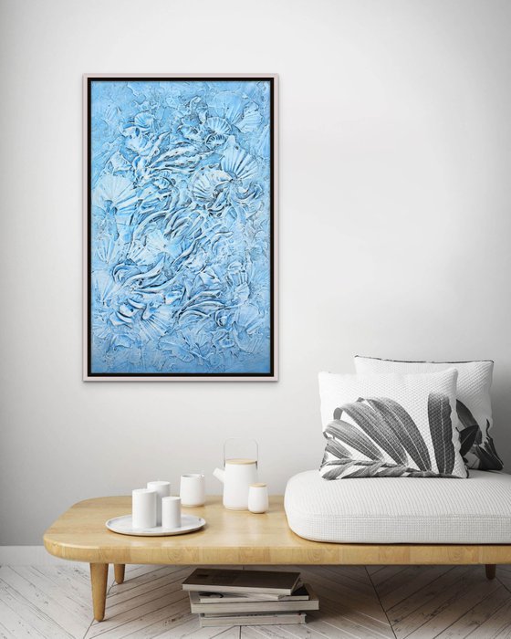 BEACH TREASURES III. Abstract Textured 3D Art, Contemporary Vertical Painting with Dimensions