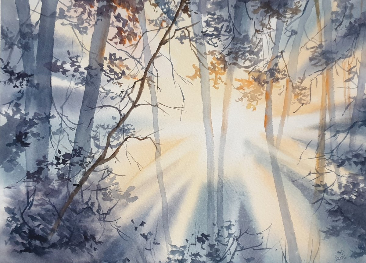 Impressionistic Landscape Watercolour By Ksenia June, 12 X 9", Here Comes The Sun, Original Artwork