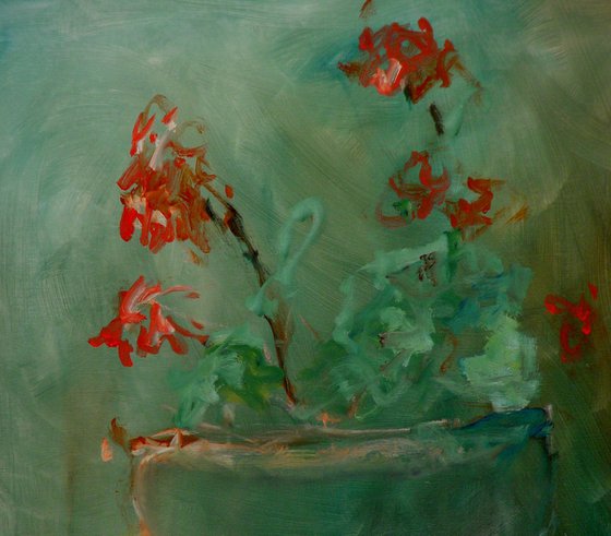 Large Pot With Red Flowers