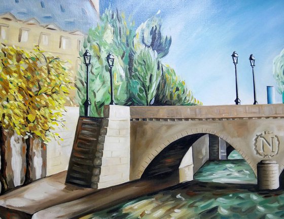 Oil Painting on canvas, SAINT MICHEL Bridge PARIS ( youth artwork )