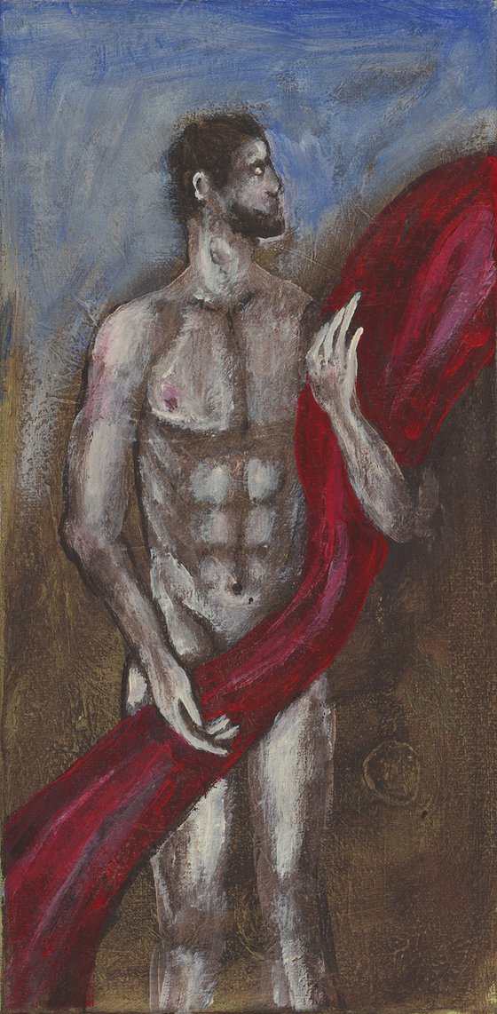 Male Nude Figure With A Red Cloth