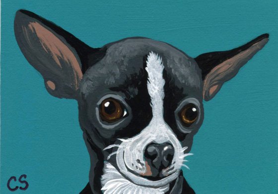 ACEO ATC Original Painting Chihuahua Pet Dog Art-Carla Smale