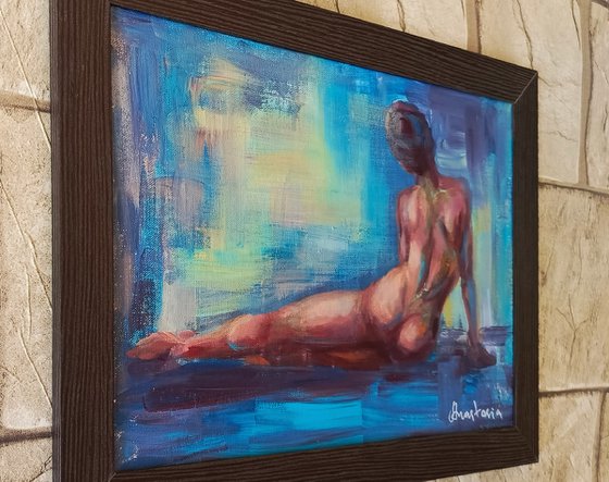 Erotic art expressive acrylic painting of naked woman