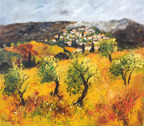 Village and olivetrees  in Provence 8723 by Pol Henry Ledent