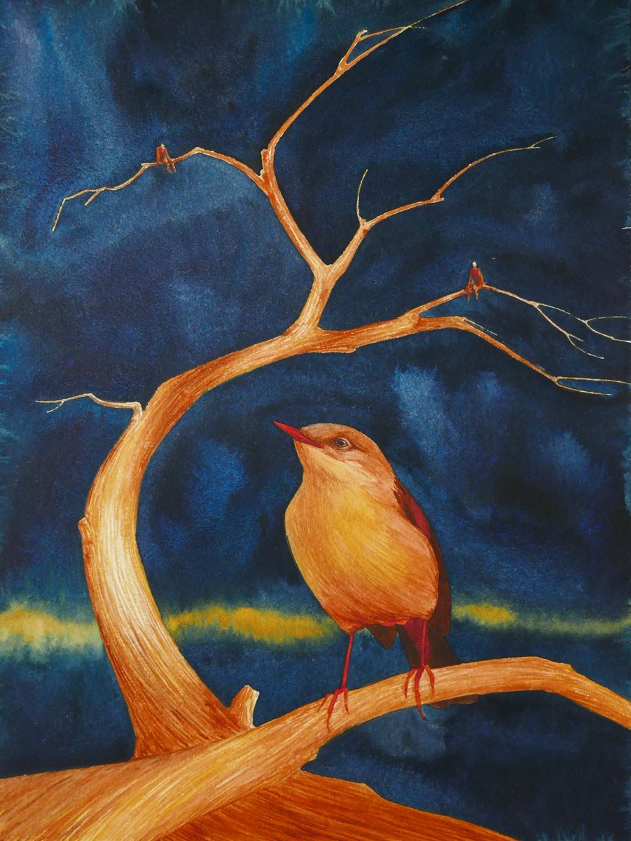 Golden tree with golden bird by Karina Danylchuk