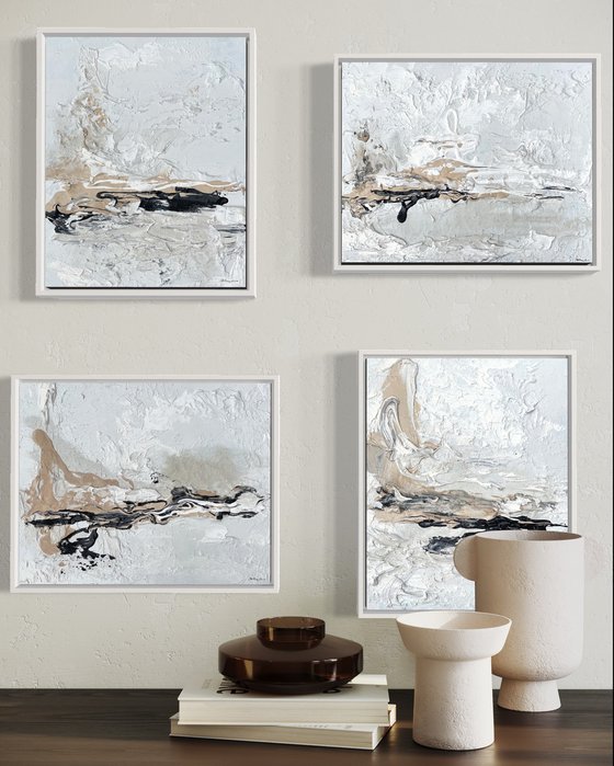 Hidden Light - 4 paintings- Black, Sand & White