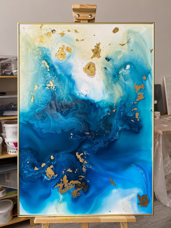 Abstract Ocean Gold 70x100