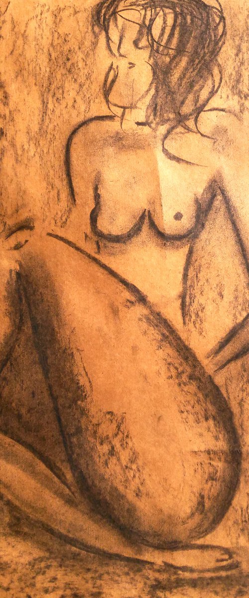 Woman Nude Charcoal Art by Halyna Kirichenko