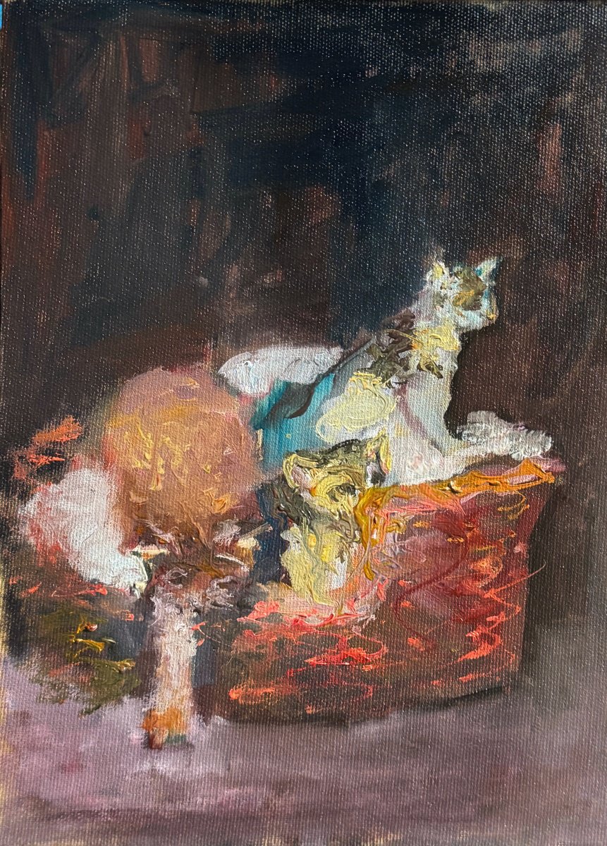 3 Kittens In Basket By Ryan Louder, 12 X 17, Artwork For Sale On Artfinder