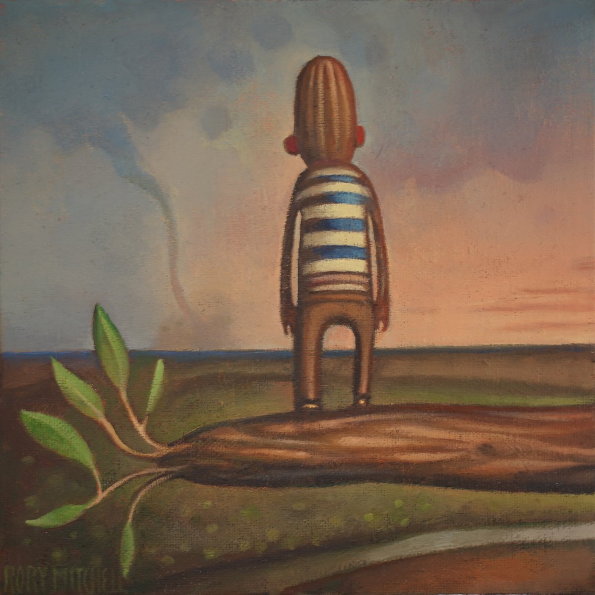 Naive Portrait Oil Painting By Rory Mitchell, 8 X 8", Wobbly Air, Original Artwork