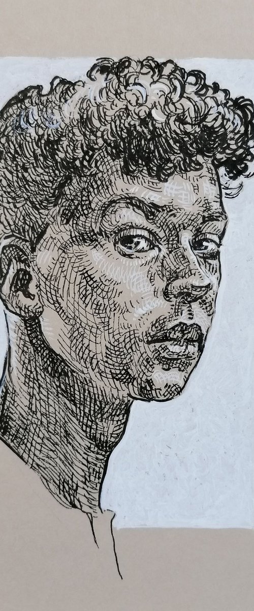 Ephebe portrait. Young man portrait. Portrait on paper. Portrait drawing by Katarzyna Gagol