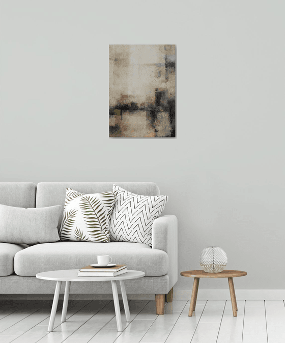 Shadows, 50*70cm, abstract acrylic painting, beige brown, interior wall art b