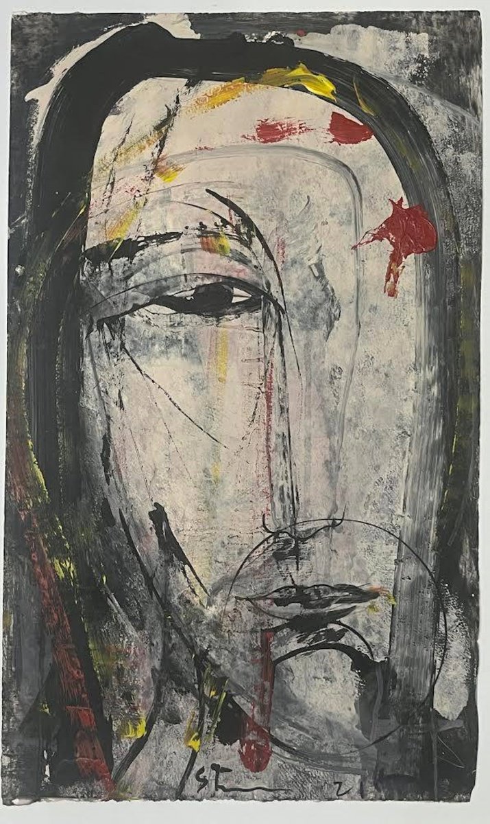 Expressive Portrait Drawing By Eduard Belsky, 18 X 29, Image, Original Artwork