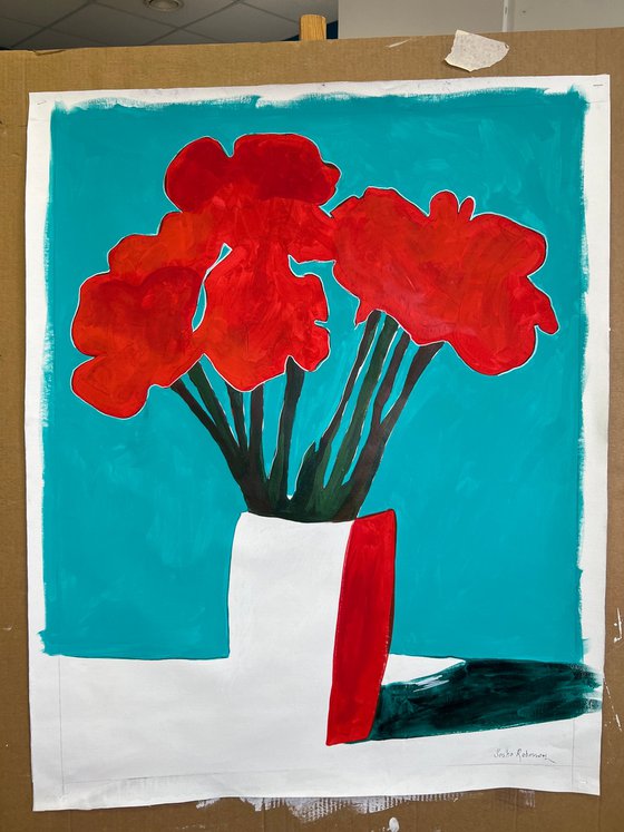 Red Flowers on Turquoise