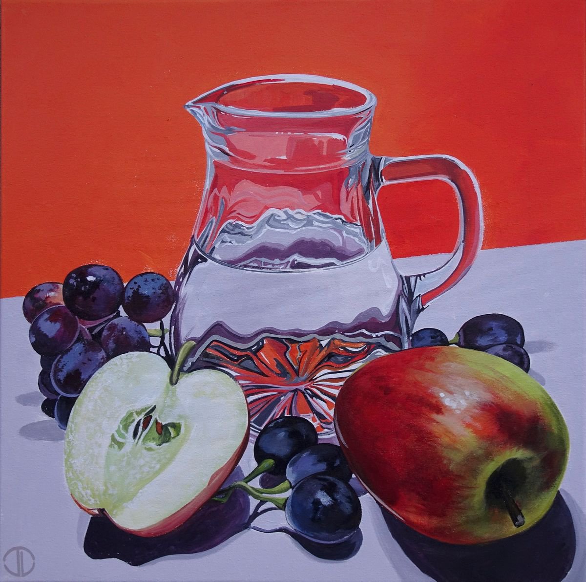 Photorealistic Still Life Acrylic Painting By Joseph Lynch, 20 X 20, Apples And Grapes, Original Artwork