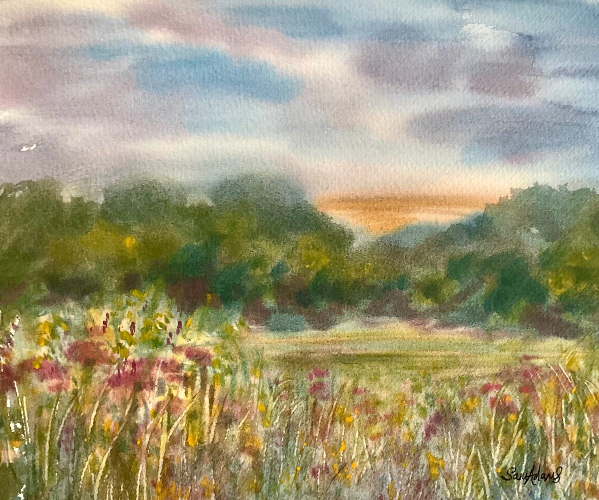 Impressionistic Landscape Watercolour By Samantha Adams, 12 X 10", A Relaxing Day, Original Artwork