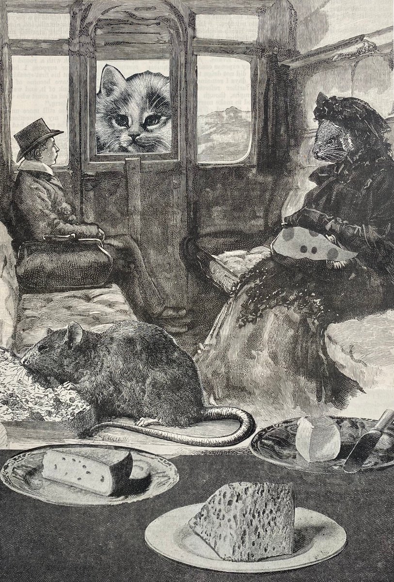 Surrealistic Portrait Collage By Tudor Evans, 6 X 9", Mouse And Cat, Original Artwork