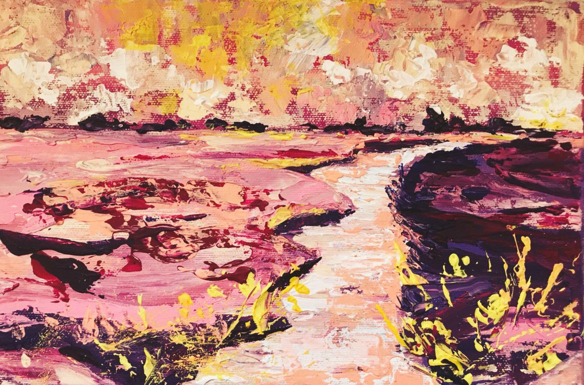 Abstract Landscape Acrylic Painting By Tetiana Pchelnykova, 12 X 8", Whispers Of Silence, Original Artwork