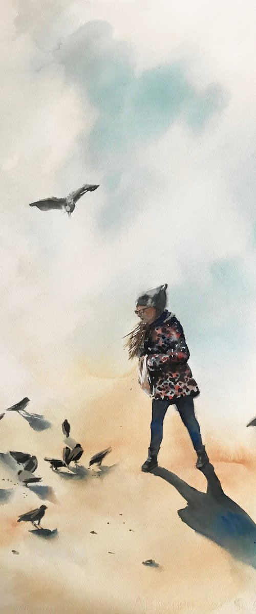 Feeding doves by Sophie Rodionov