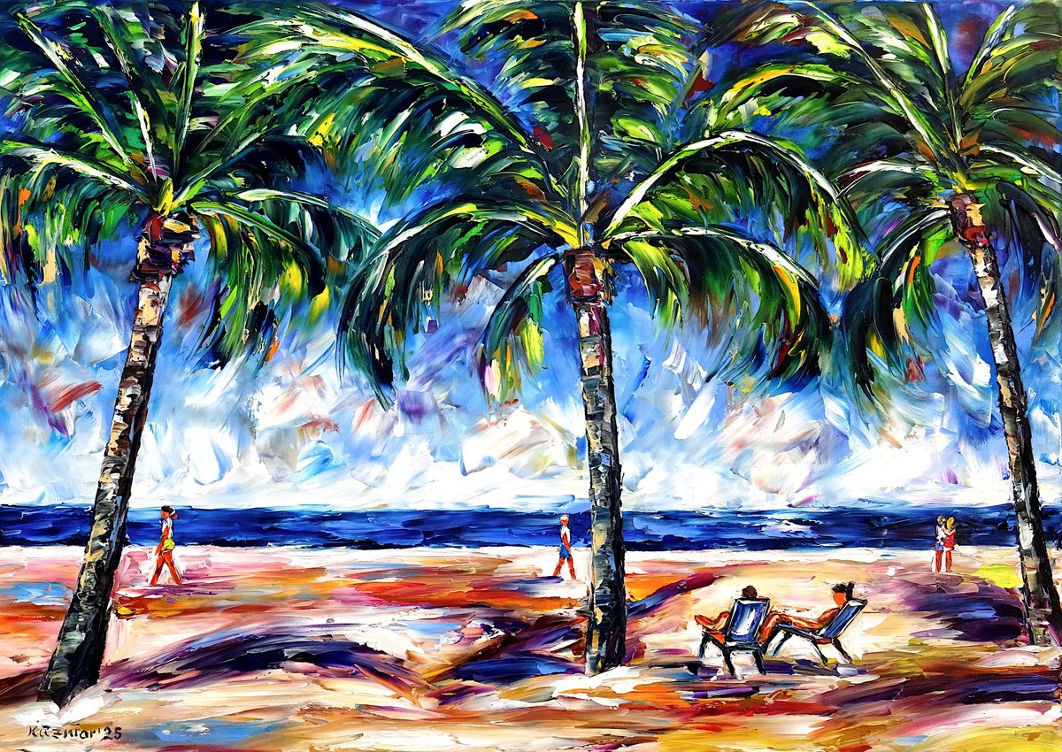 Expressive Landscape Oil Painting By Mirek Kuzniar, 28 X 20", Orlando Beach, Original Artwork