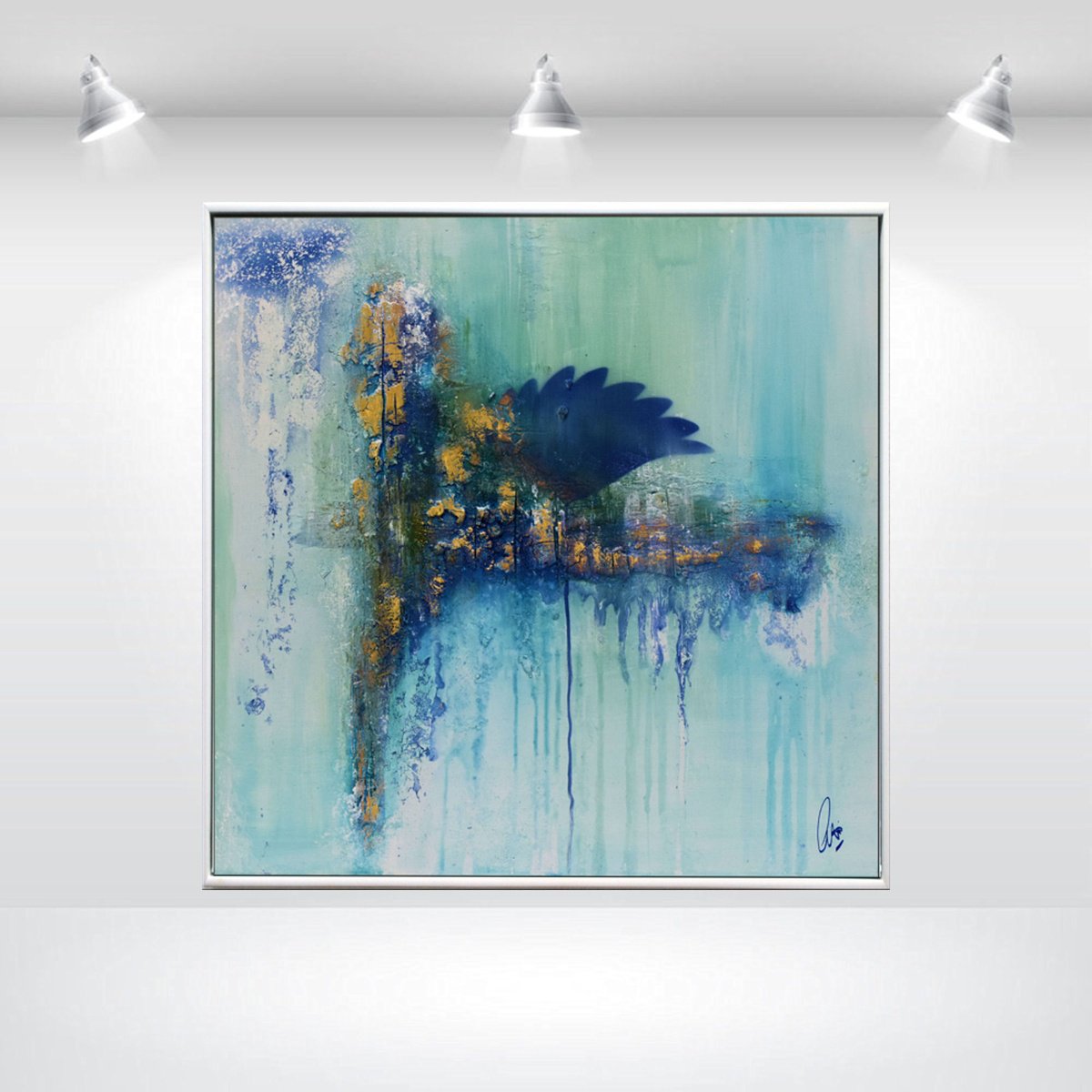 Abstract Botanical Acrylic Painting By Edelgard Schroer, 25 X 25, Whispers Of Azure, Original Artwork
