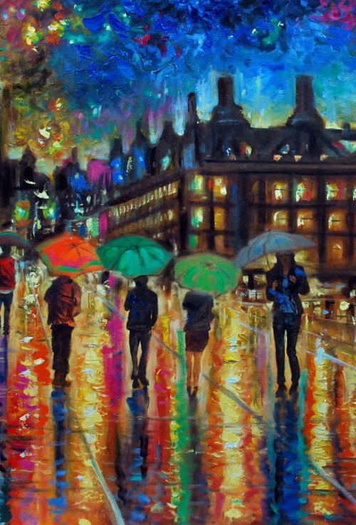 Rain in London 48x30 inches by Vishalandra Dakur