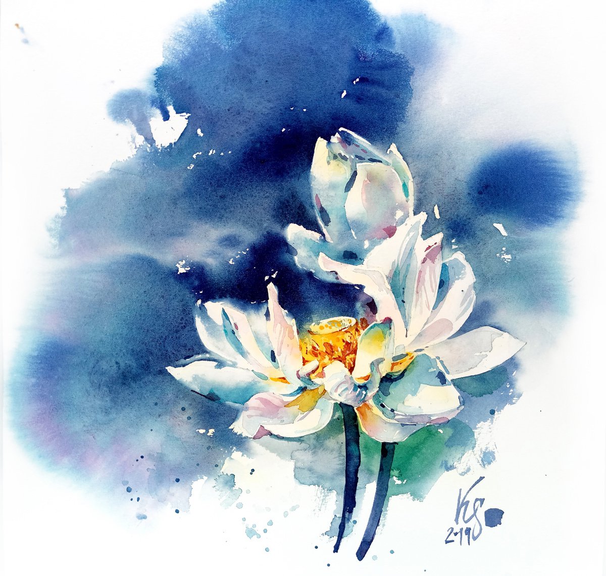 Impressionistic Botanical Watercolour By Ksenia Selianko, 12 X 12", "Lotus - The Flower Of Life", Original Artwork