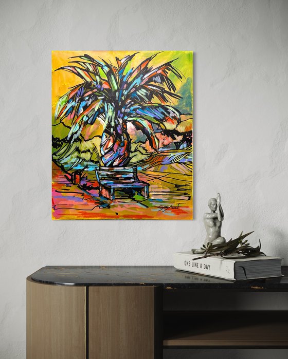 ORIGINAL painting 24"x20" Turkish Palm tree