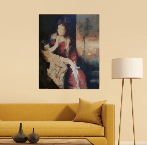 Madonna and child in the evening