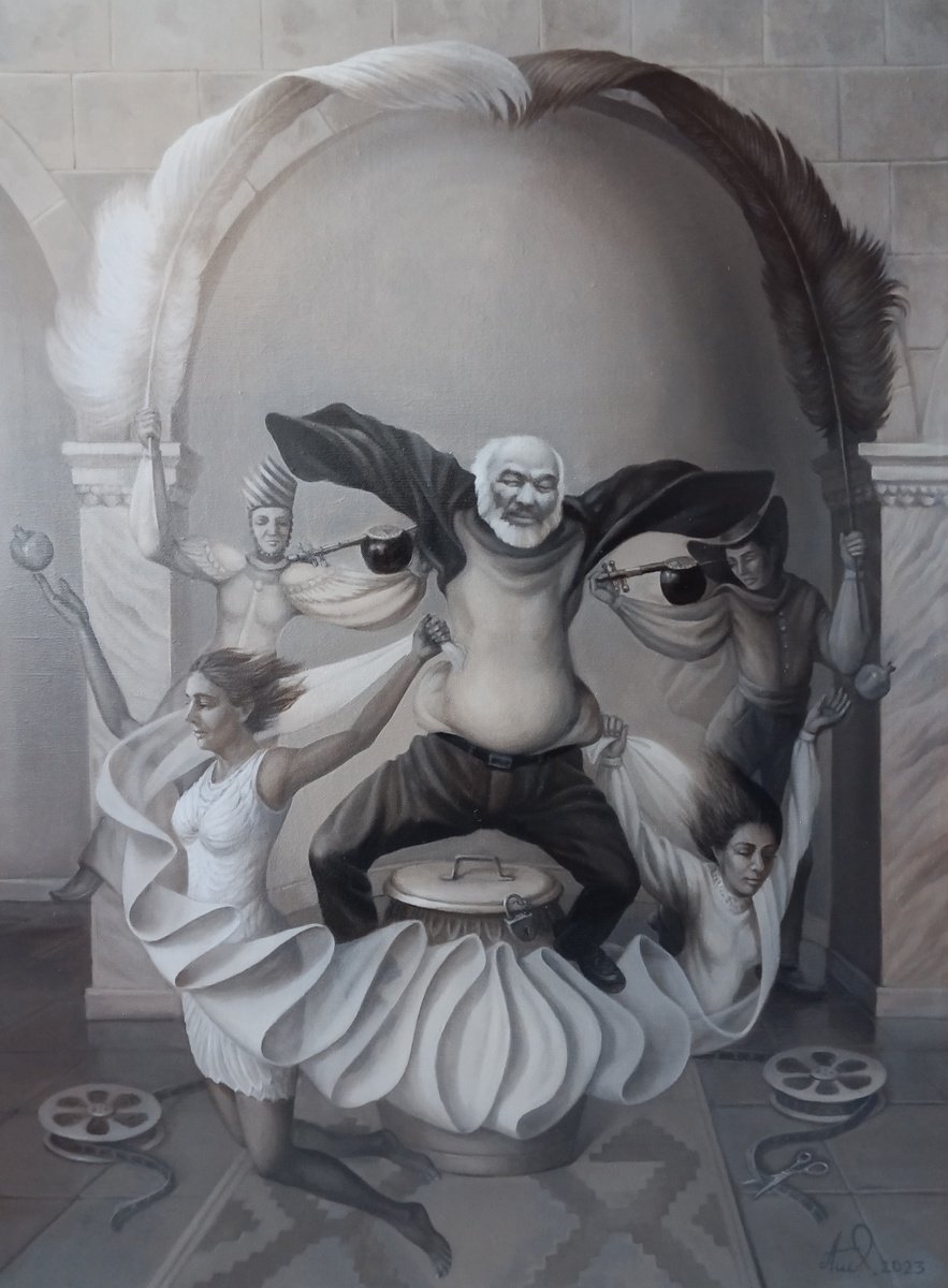 Surrealistic Portrait Oil Painting By Artush Voskanian, 24 X 31, Sergey Parajanov, Original Artwork