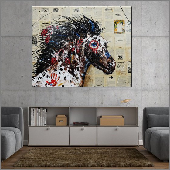 Ahiga Warhorse Huge 150cm x 120cm Urban Pop Appaloosa Horse painting