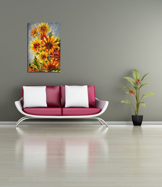 Bright sunflowers - painting sunflowers, oil painting, flower, sunflowers painting original, oil painting floral, wall art, gift, home decor