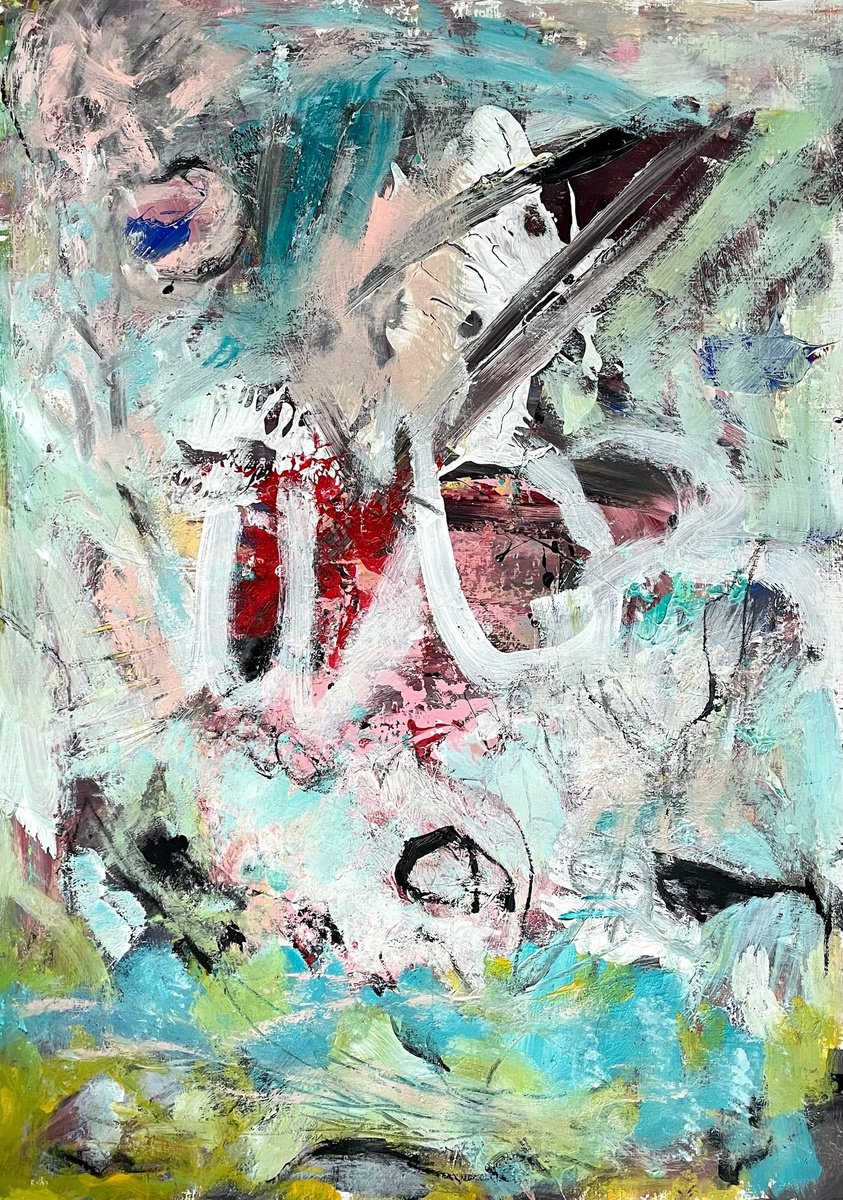 Expressive Abstract Acrylic Painting By Christel Haag, 17 X 23, Schlusselkind, Original Artwork