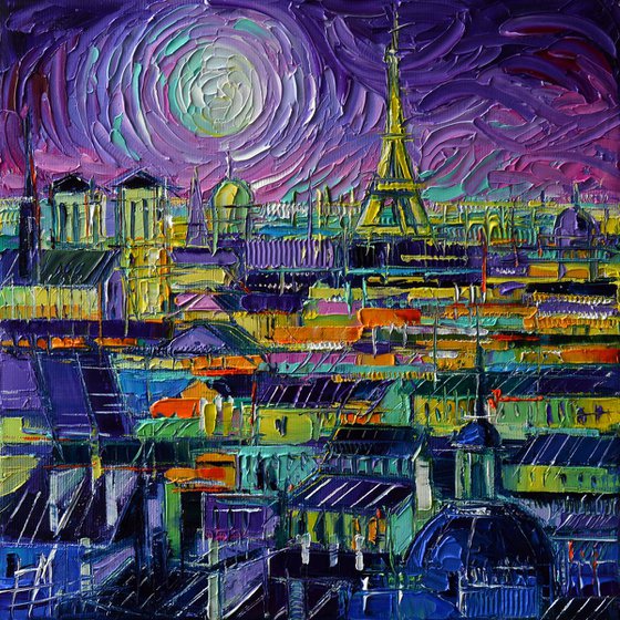 Eiffel Tower and Paris Rooftops at Night Stylized Cityscape Mona Edulesco