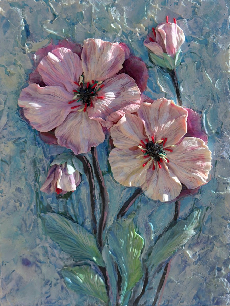 Expressive Painting , Blush Awakening Sculptural Floral Relief By Lena Owens At Olena Art, 9 X 12, Artwork For Sale On Artfinder