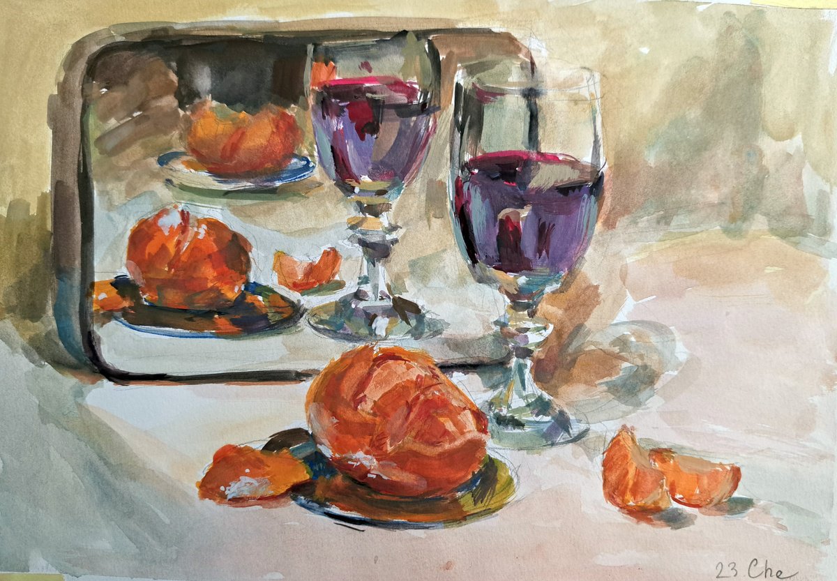 Mirror and tangerines by Liudmyla Chemodanova