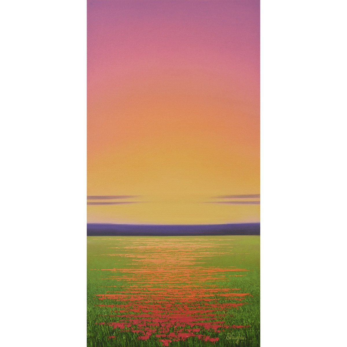 Impressionistic Landscape Oil Painting By Suzanne Vaughan, 12 X 24", Colorful Flower Field, Original Artwork