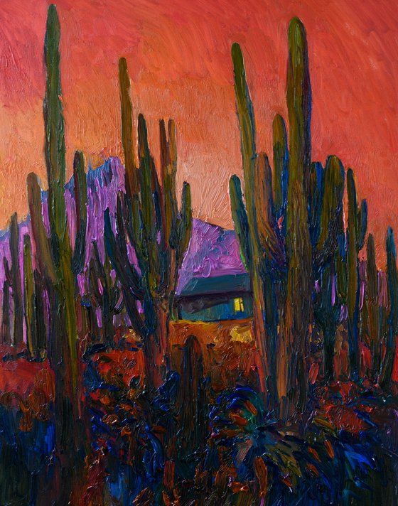 Twilight, Saguaros in the Desert