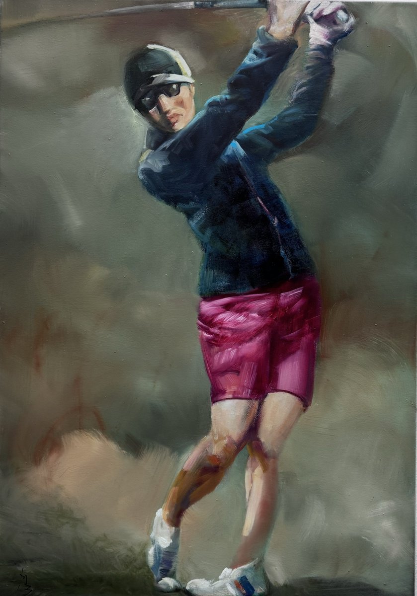 Expressive Portrait Oil Painting By Milan Baltic, 28 X 39", Open Championships 13, Original Artwork