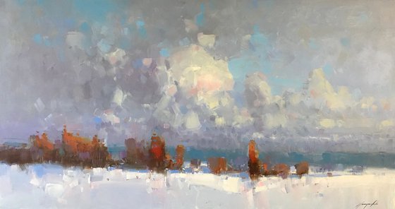 Winter Time, Landscape oil painting, One of a kind, Handmade artwork, Ready to hang