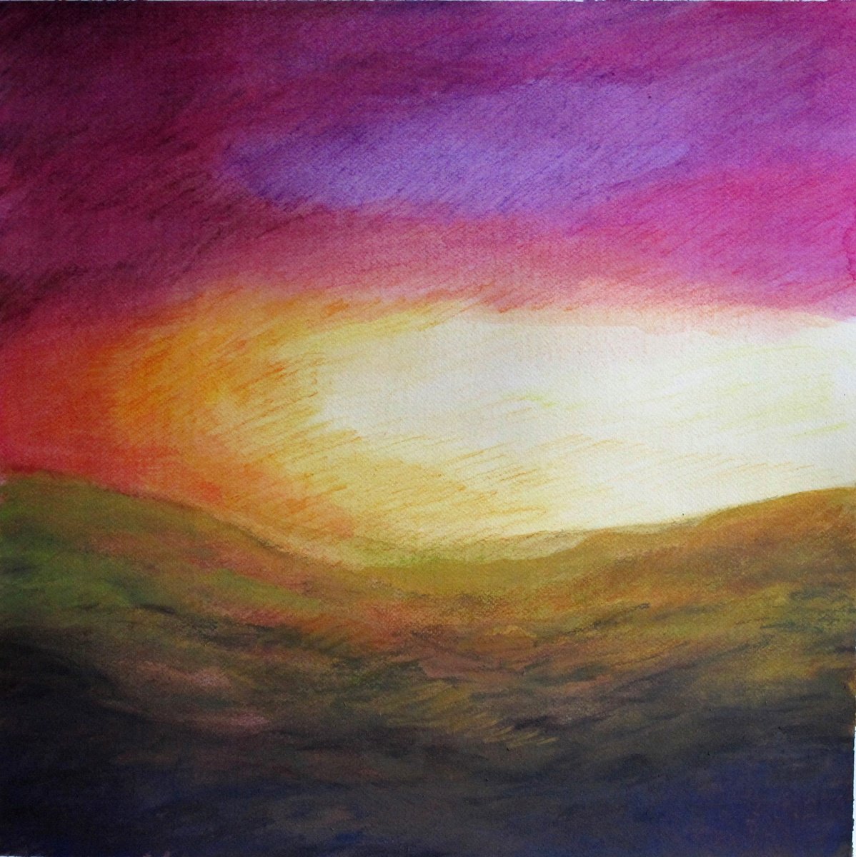 Expressive Landscape Painting By Fabienne Monestier, 20 X 20, Autumn Purple, Original Artwork