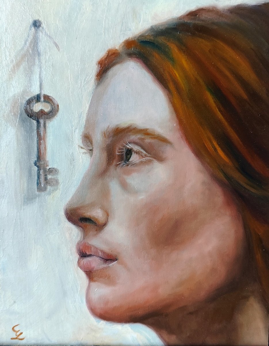 Impressionistic Portrait Oil Painting By Veronica Ciccarese, 9 X 12", The Key, Original Artwork