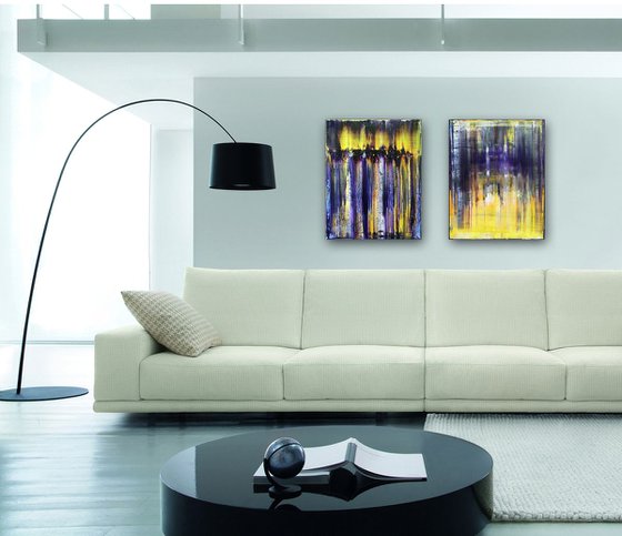 "Perfect For Each Other" - FREE USA SHIPPING - Original PMS Abstract Diptych Oil Paintings On Canvas - 32" x 20"